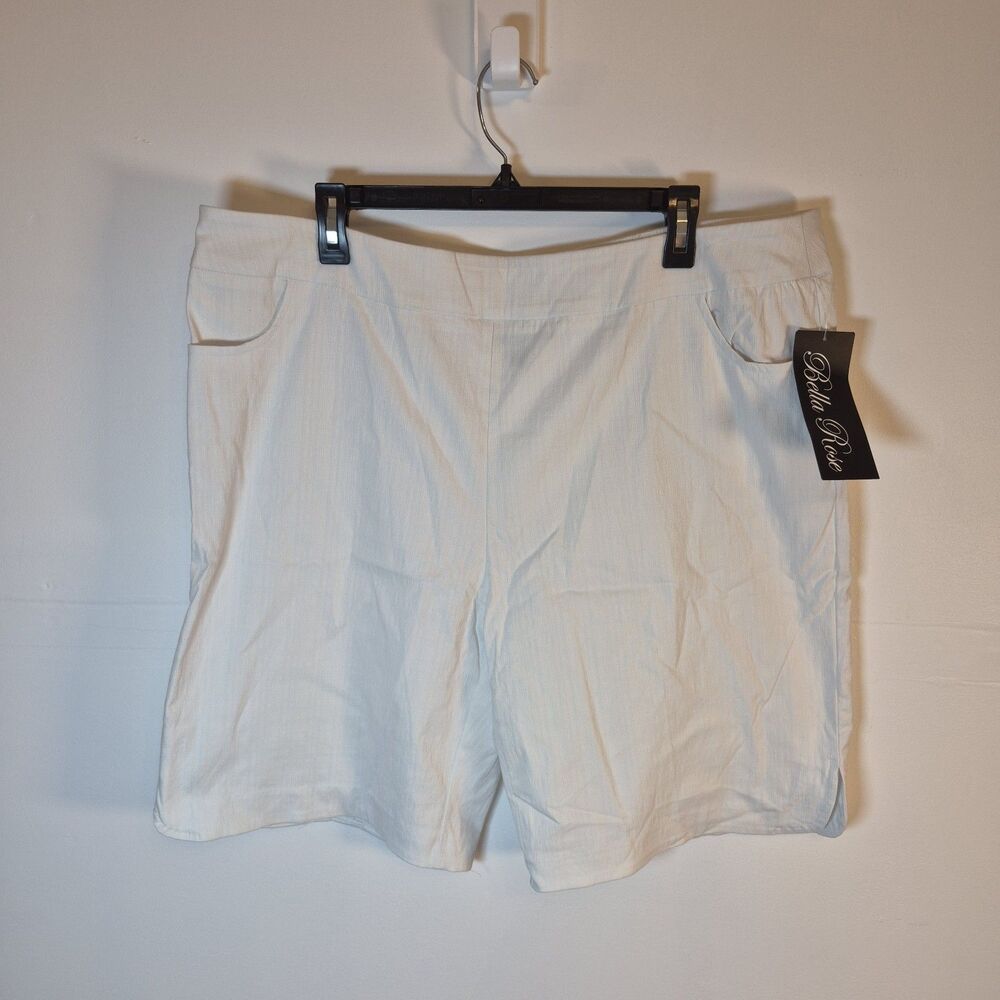 Bella Rose Womens Linen-look Skimmer Shorts Sz 3X White Textured Pull-On Pocket